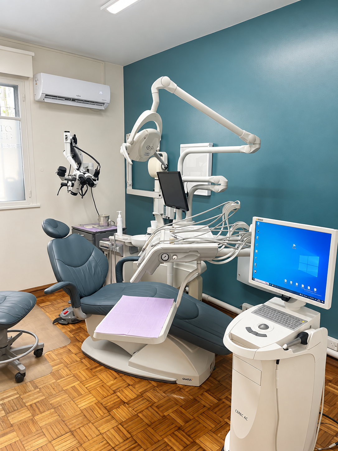 Consultorio odontológico equipado con microscopio
